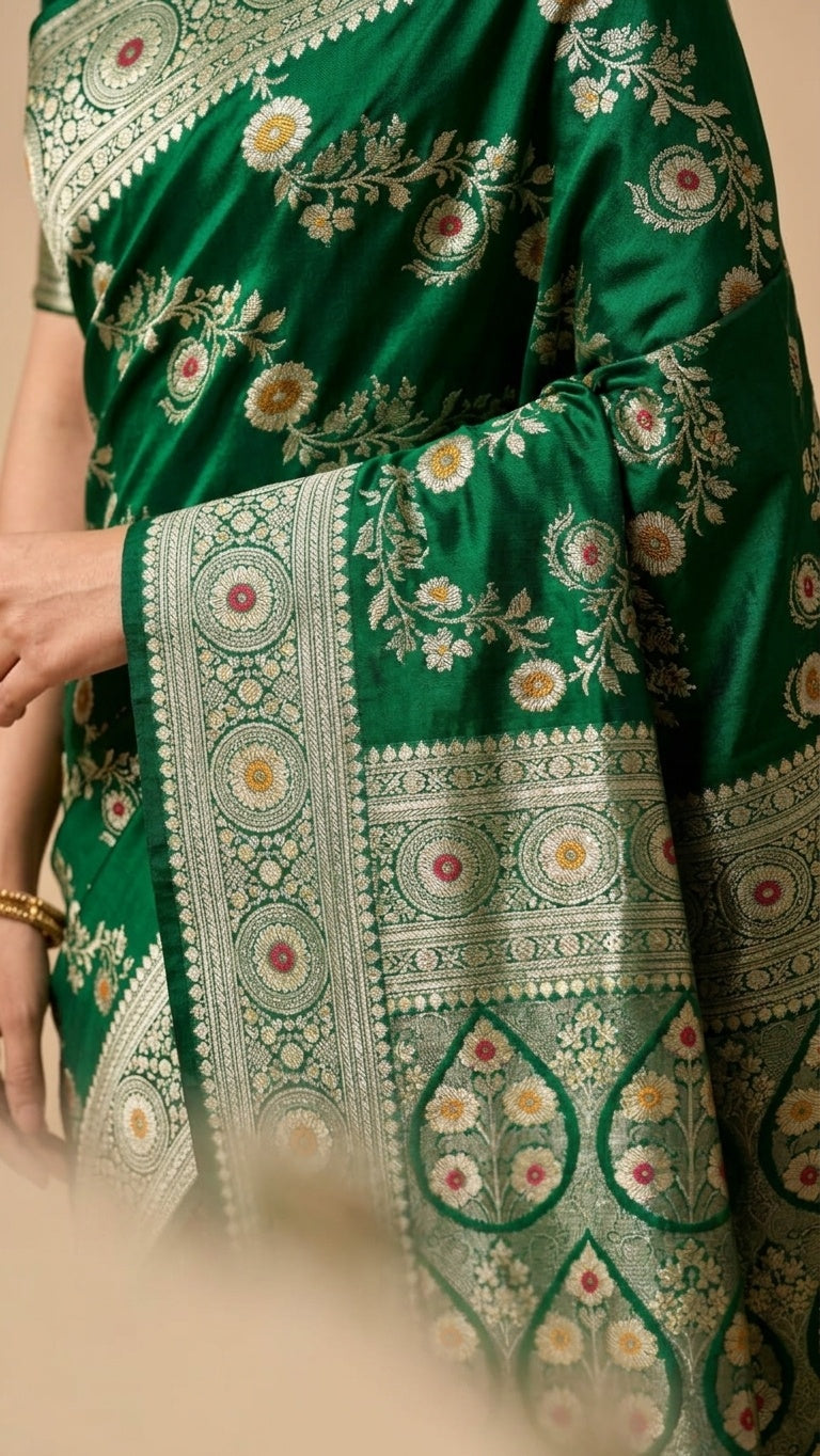 Emerald Green with Antique Gold Zari
