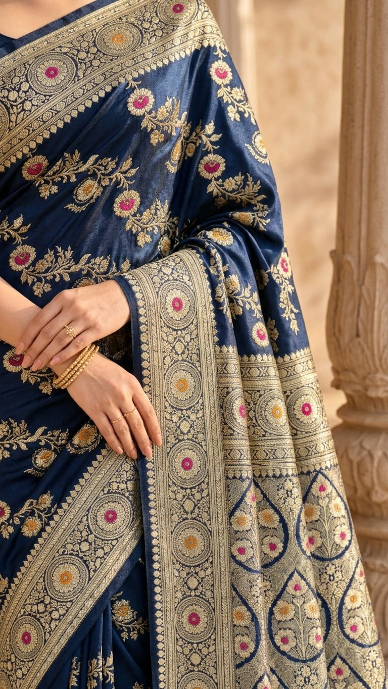 Navy Blue with Antique Gold Zari