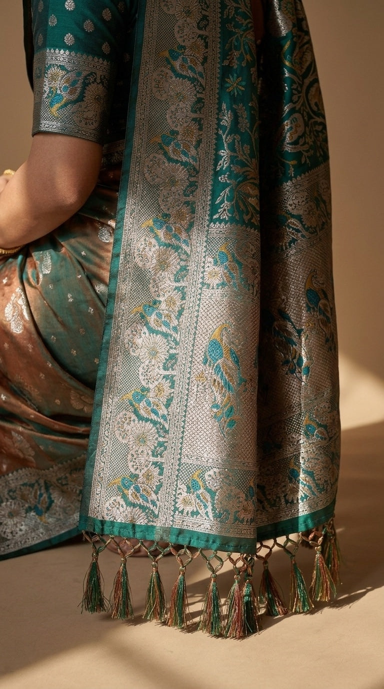Premium Soft Paithani Silk Saree for Women with Meenakari Zari Weaving, Peacock Pallu, Rich Floral Border & Brocade Blouse