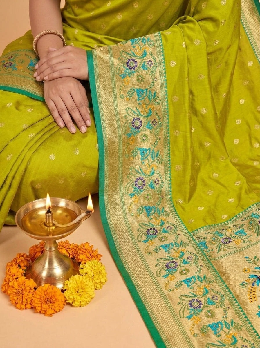 OWLSKY, SASSY & STYLO Women's Paithani Art Silk Saree with Zari Meenakari Weaving | Peacock Motif Pallu Tassels Attched | Traditional Festive Designer Saree with Brocade Blouse Piece