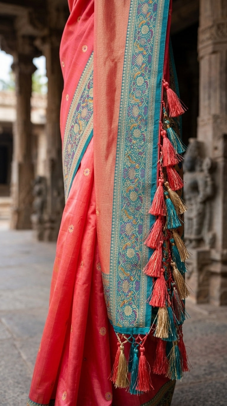 Premium Soft Paithani Silk Saree for Women with Meenakari Zari Weaving, Rich Peacock Pallu, Floral Border & Silk Brocade Blouse