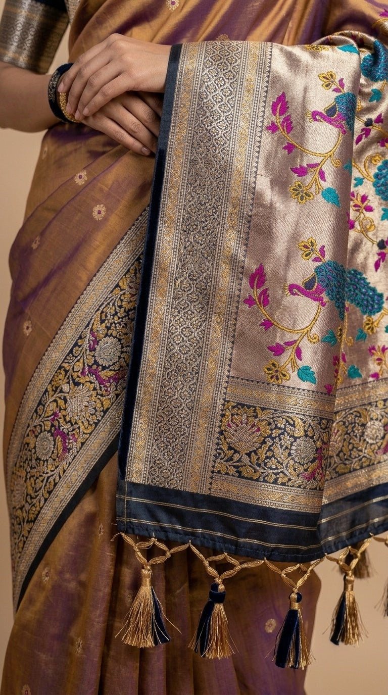 Premium Soft Paithani Silk Saree for Women with Meenakari Zari Weaving, Rich Peacock Pallu, Floral Border & Silk Brocade Blouse