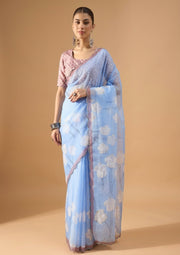 OWLSKY, SASSY & STYLO Women's Premium Soft Organza Floral Printed Saree with Scallop Border | Lightweight Organza Saree with Unstitched Blouse Piece