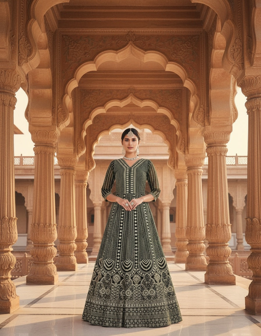 Women’s Black Embroidered Anarkali Gown | Designer Ethnic Floor-Length Dress for Wedding & Festive Wear