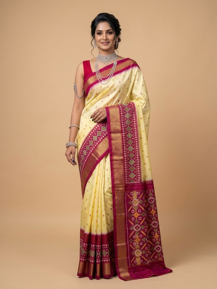 OWLSKY, SASSY & STYLO Women's Ikkat Pochampally Style Soft Dola Bentex Silk Saree with Rich Bentex Woven Border & Digital Print | Traditional Ethnic Saree with Running Blouse Piece