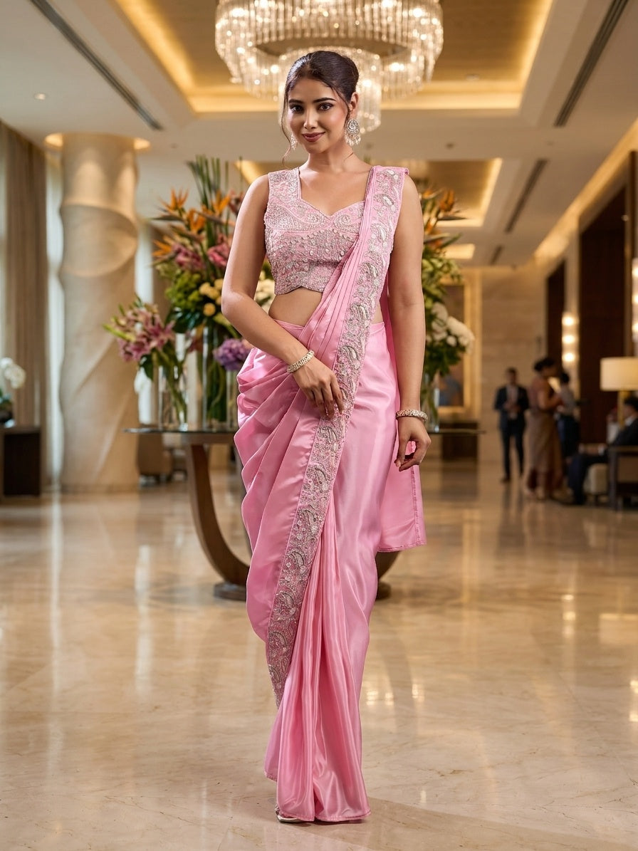 Baby Pink with Silver Embroidery