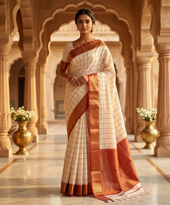 OWLSKY, SASSY & STYLO Women's Handloom Maheshwari Silk Saree with Traditional Zari Border | Premium Woven Silk Saree with Rich Pallu & Running Blouse | Designer Ethnic Saree for Wedding, Festival