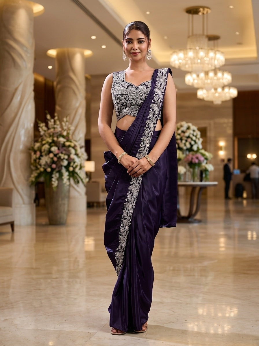 Dark Purple with Silver Embroidery