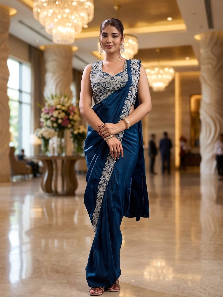 Teal Blue 1 with Silver Embroidery