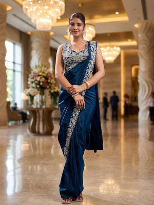 Teal Blue 1 with Silver Embroidery