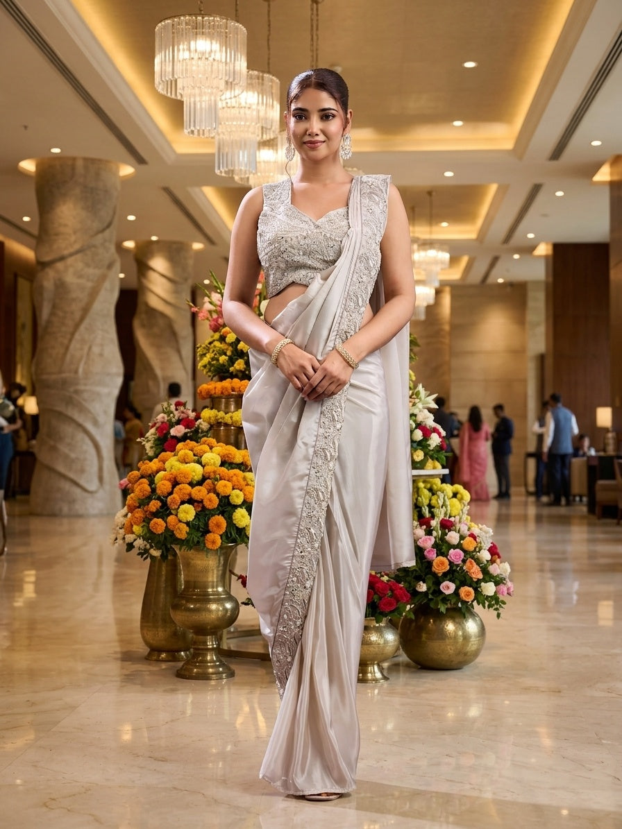 White with Silver Embroidery