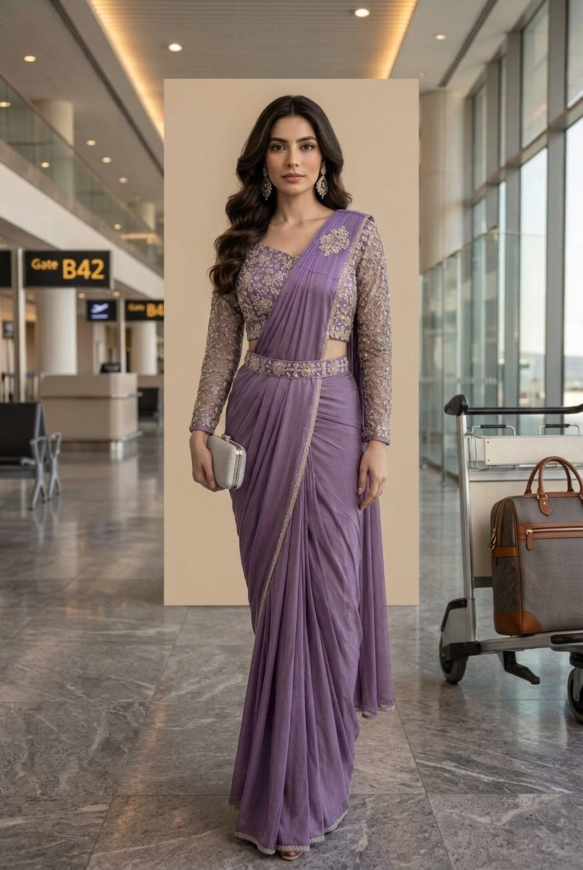 Lavender with Silver Embroidery