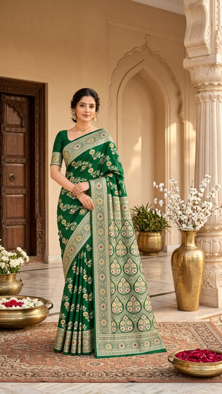 Emerald Green with Antique Gold Zari