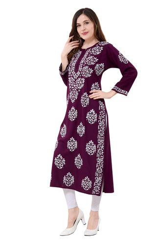 Owl Sky Lakhnavi Kurti – Premium Rayon Fabric, Elegant Ethnic Wear Maroon