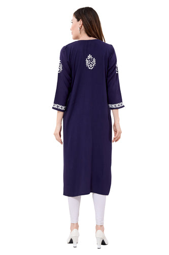 Owl Sky Lakhnavi Kurti – Premium Rayon Fabric, Elegant Ethnic Wear Maroon ( Blue )