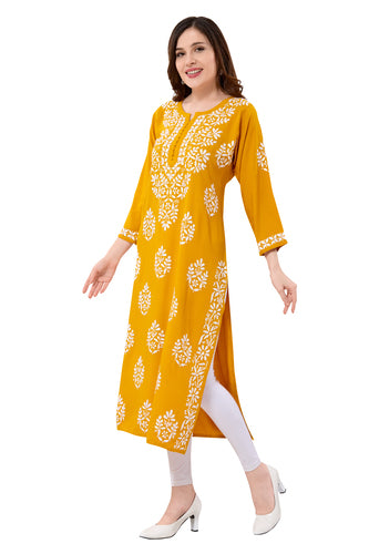 Owl Sky Lakhnavi Kurti – Premium Rayon Fabric, Elegant Ethnic Wear Maroon ( Yellow )