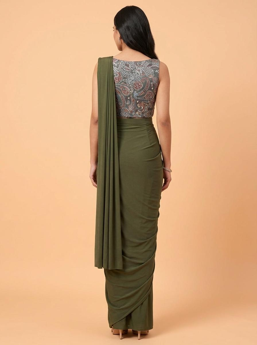 OWLSKY, SASSY & STYLO Women Ready-to-Wear One Minute Saree with Embroidered Sleeveless Blouse | Premium Lycra Party Wedding & Festive
