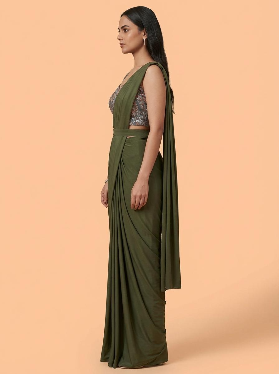 OWLSKY, SASSY & STYLO Women Ready-to-Wear One Minute Saree with Embroidered Sleeveless Blouse | Premium Lycra Party Wedding & Festive