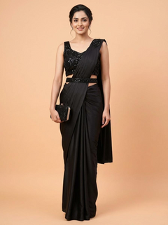 OWLSKY, SASSY & STYLO Women’s Imported Georgette Ready to Wear Saree | One Minute Saree With stitched Blouse Piece | Ruffle Border | Ready to Wear Drape | Wedding & Festive Saree for Women