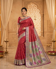 OWLSKY, SASSY & STYLO Women's Handloom Pure Banarasi Silk Saree with Jacquard Woven Floral/Paisley Butti with Rich Contrast Zari Border & Grand Rich Designer Woven Pallu