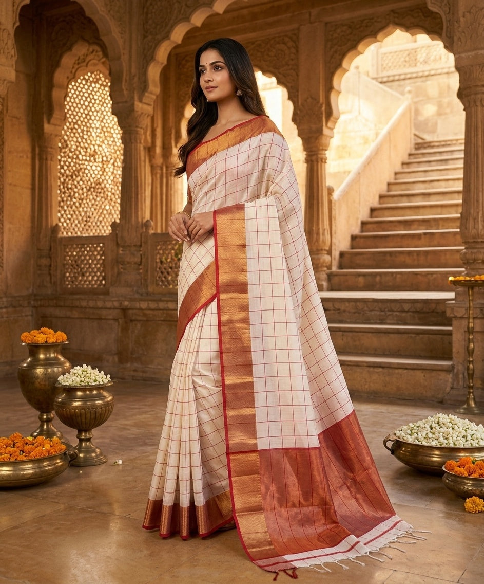 OWLSKY, SASSY & STYLO Women's Handloom Maheshwari Silk Saree with Traditional Zari Border | Premium Woven Silk Saree with Rich Pallu & Running Blouse | Designer Ethnic Saree for Wedding, Festival