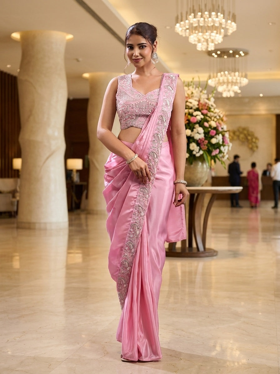 Baby Pink with Silver Embroidery