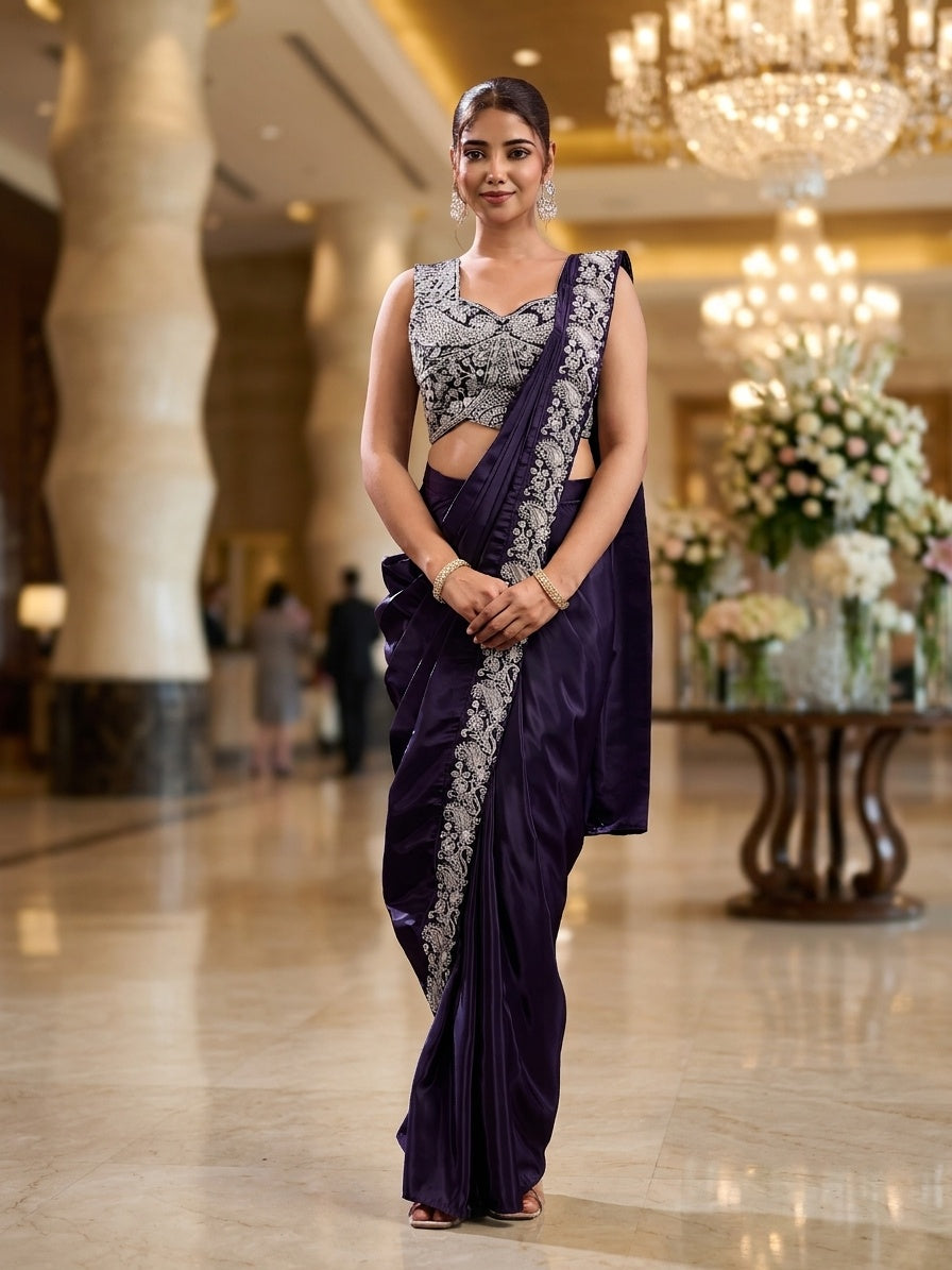 Dark Purple with Silver Embroidery