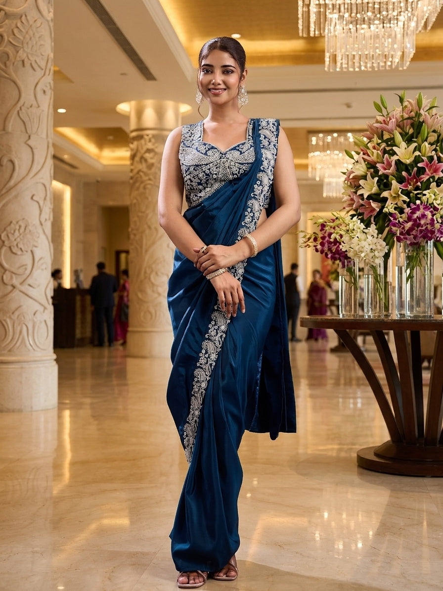 Teal Blue 1 with Silver Embroidery