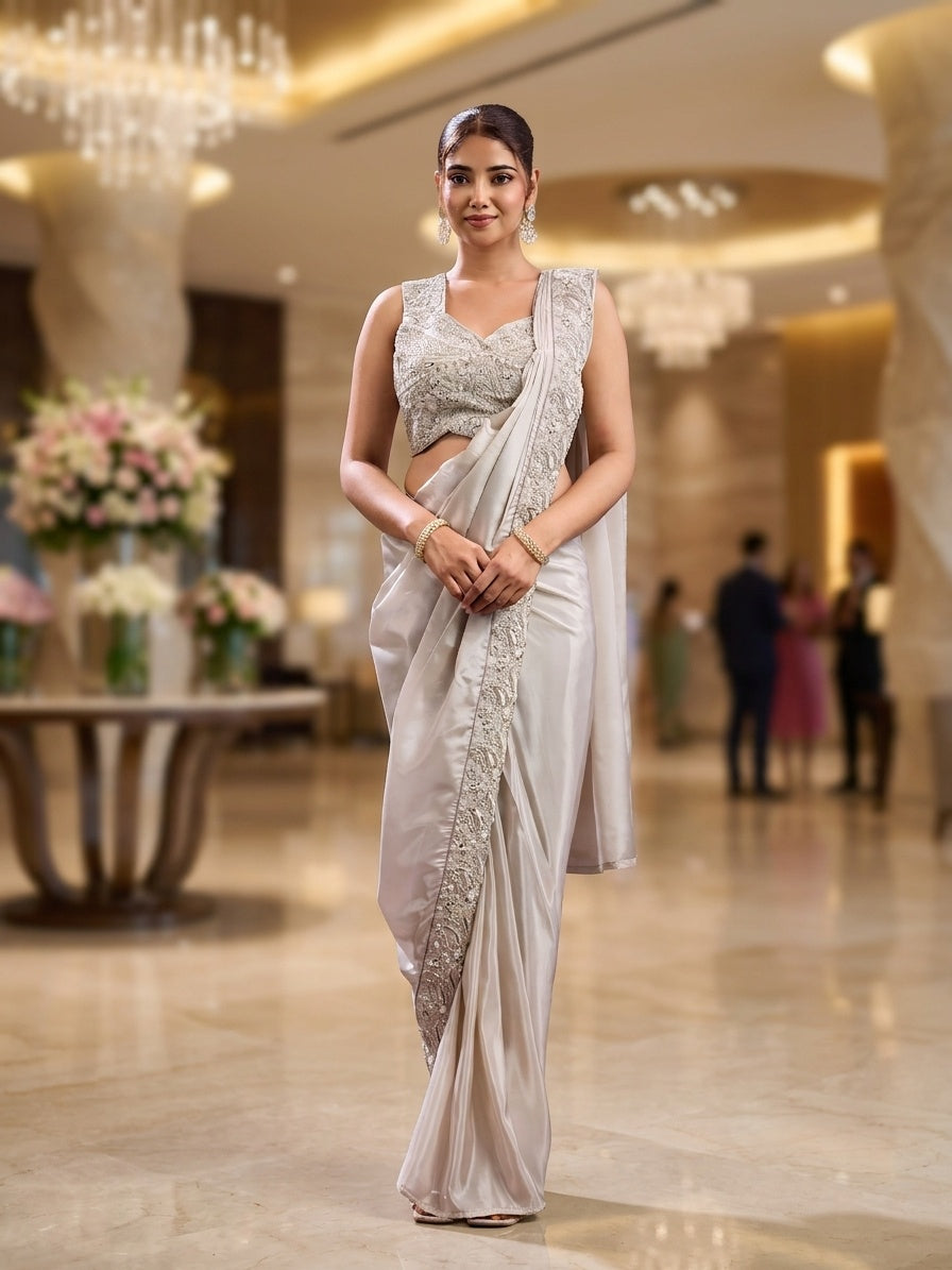 White with Silver Embroidery