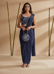 OWLSKY, SASSY & STYLO Women Ready-to-Wear One Minute Saree with Embroidered Sleeveless Blouse | Premium Lycra Party Wedding & Festive