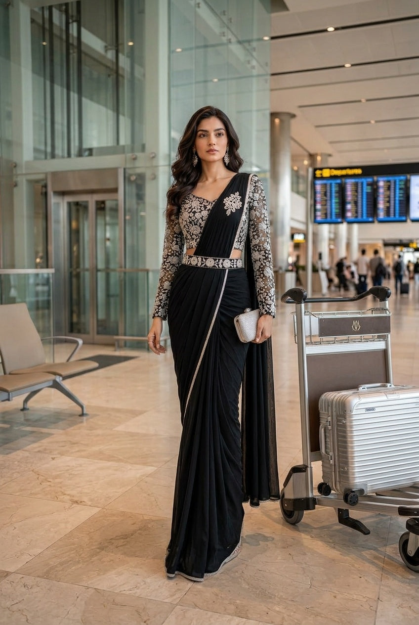 Black With Silver Embroidery