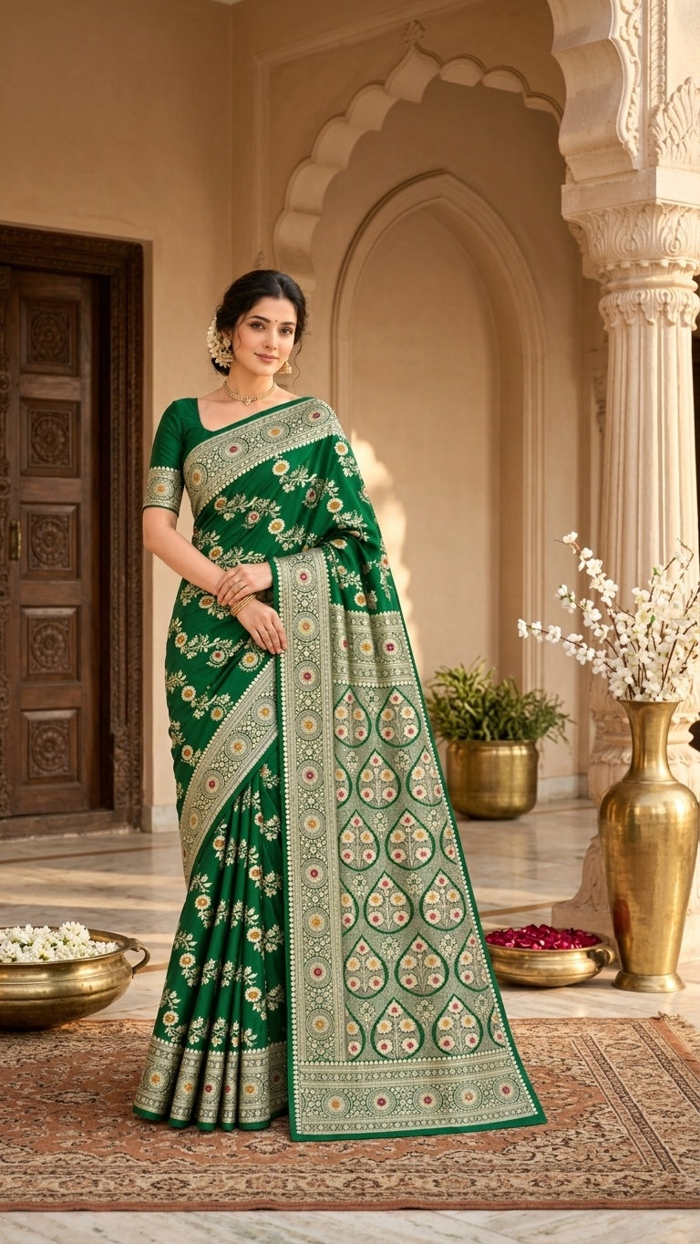 Emerald Green with Antique Gold Zari