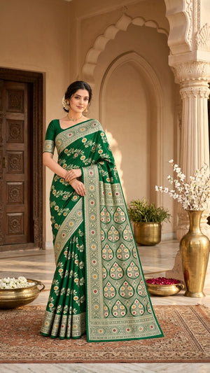 Emerald Green with Antique Gold Zari
