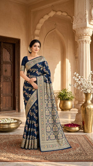 Navy Blue with Antique Gold Zari