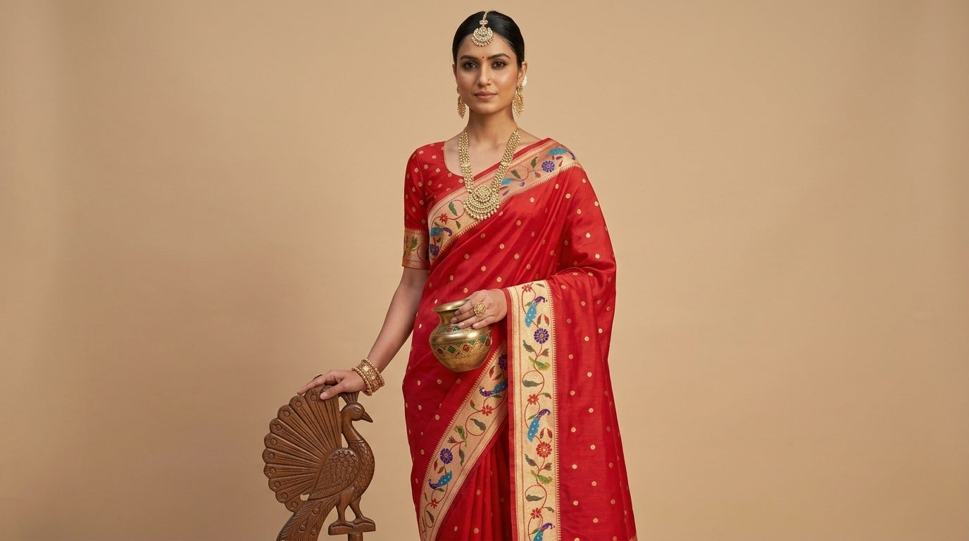OWLSKY, SASSY & STYLO Women's Paithani Silk Saree with Zari Motif Design| Meenakari Rich Pallu with Tessels Attched | Peacock Floral Border | Traditional Festive Saree with Silk Blouse Piece