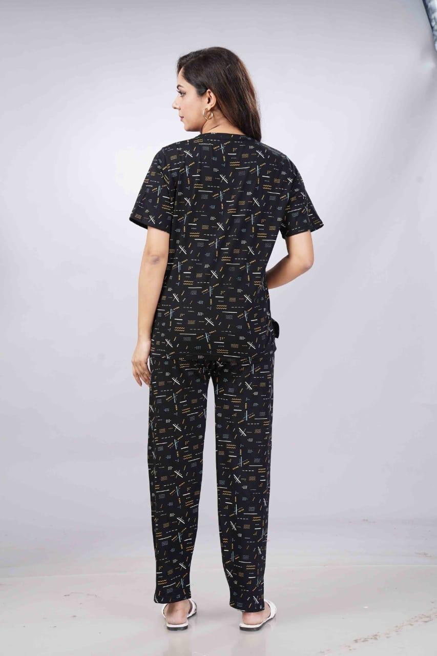 Printed Black Nightwear, Comfortable & stylish sleepwear