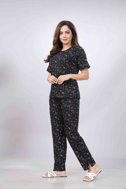 Printed Black Nightwear, Comfortable & stylish sleepwear