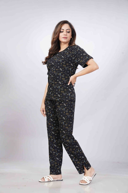Printed Black Nightwear, Comfortable & stylish sleepwear