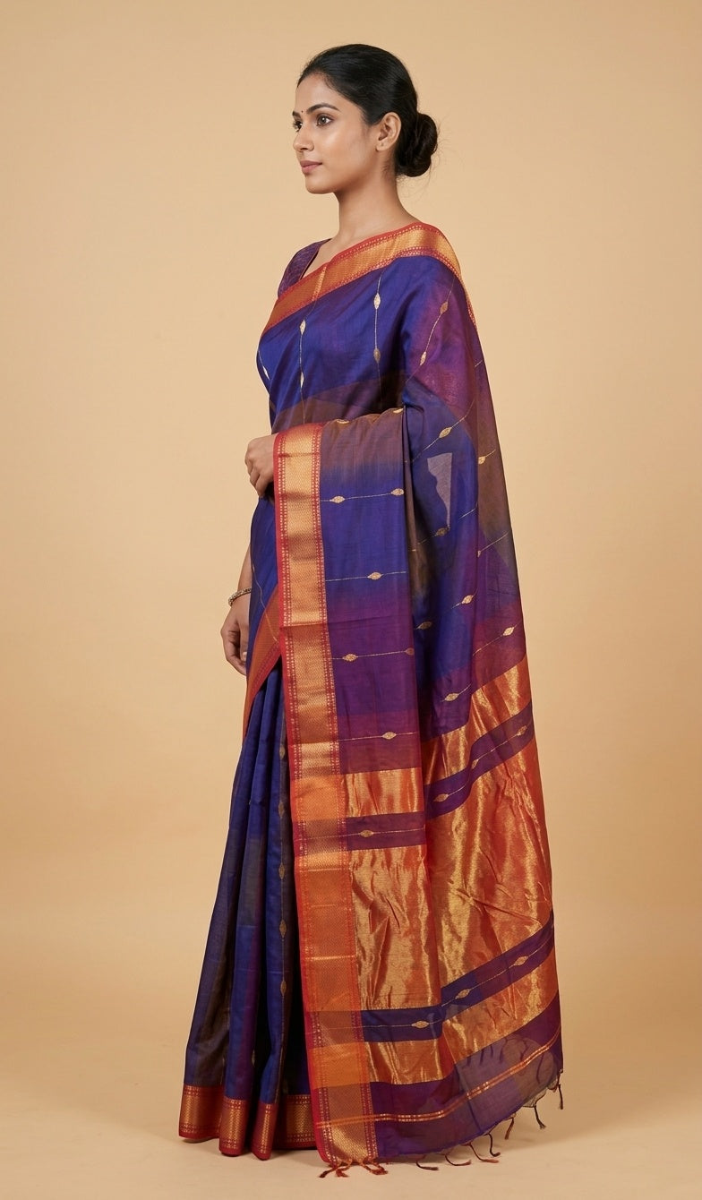 OWLSKY, SASSY & STYLO Women's Handloom Maheshwari Silk Saree with Traditional Zari Border | Premium Woven Silk Saree with Rich Pallu & Running Blouse | Designer Ethnic Saree for Wedding, Festival