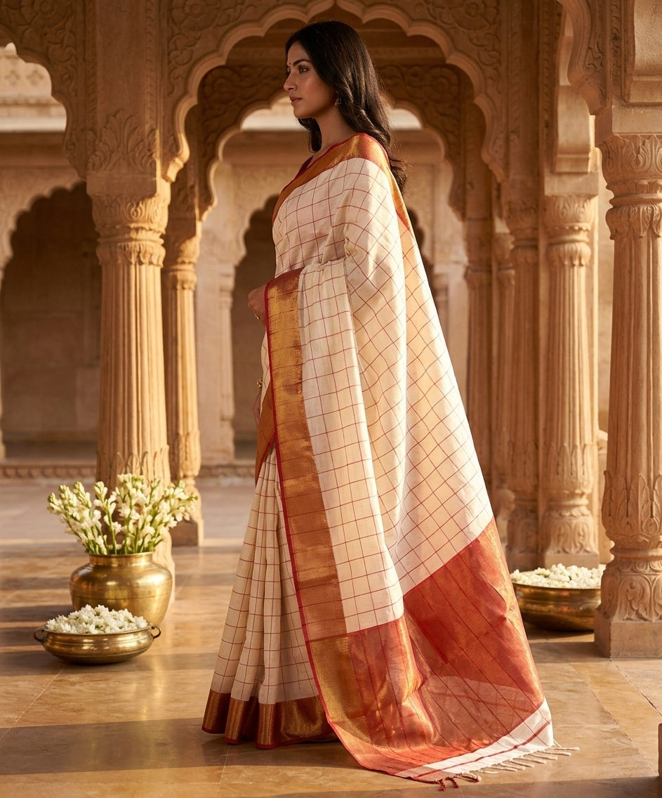 OWLSKY, SASSY & STYLO Women's Handloom Maheshwari Silk Saree with Traditional Zari Border | Premium Woven Silk Saree with Rich Pallu & Running Blouse | Designer Ethnic Saree for Wedding, Festival