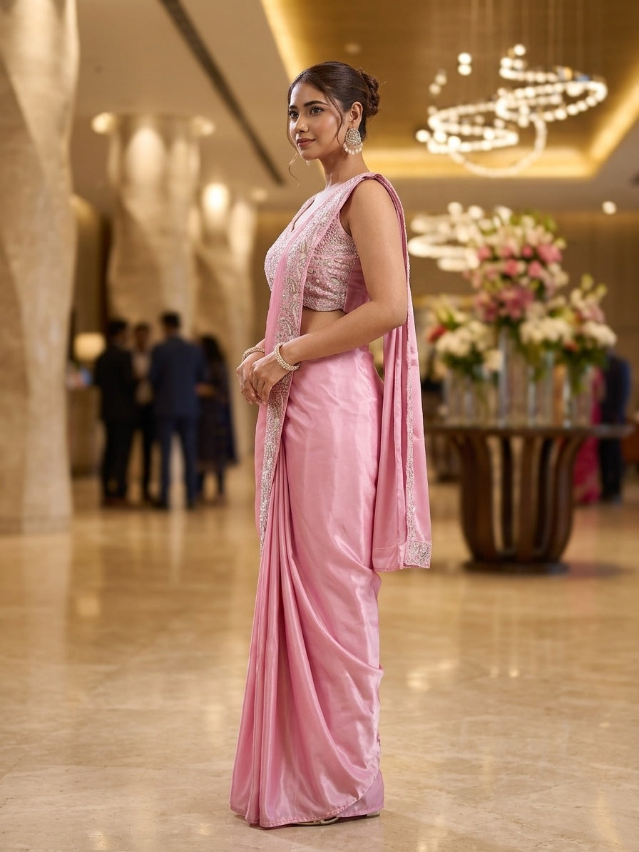 Baby Pink with Silver Embroidery