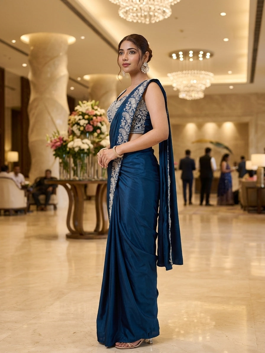 Teal Blue 1 with Silver Embroidery
