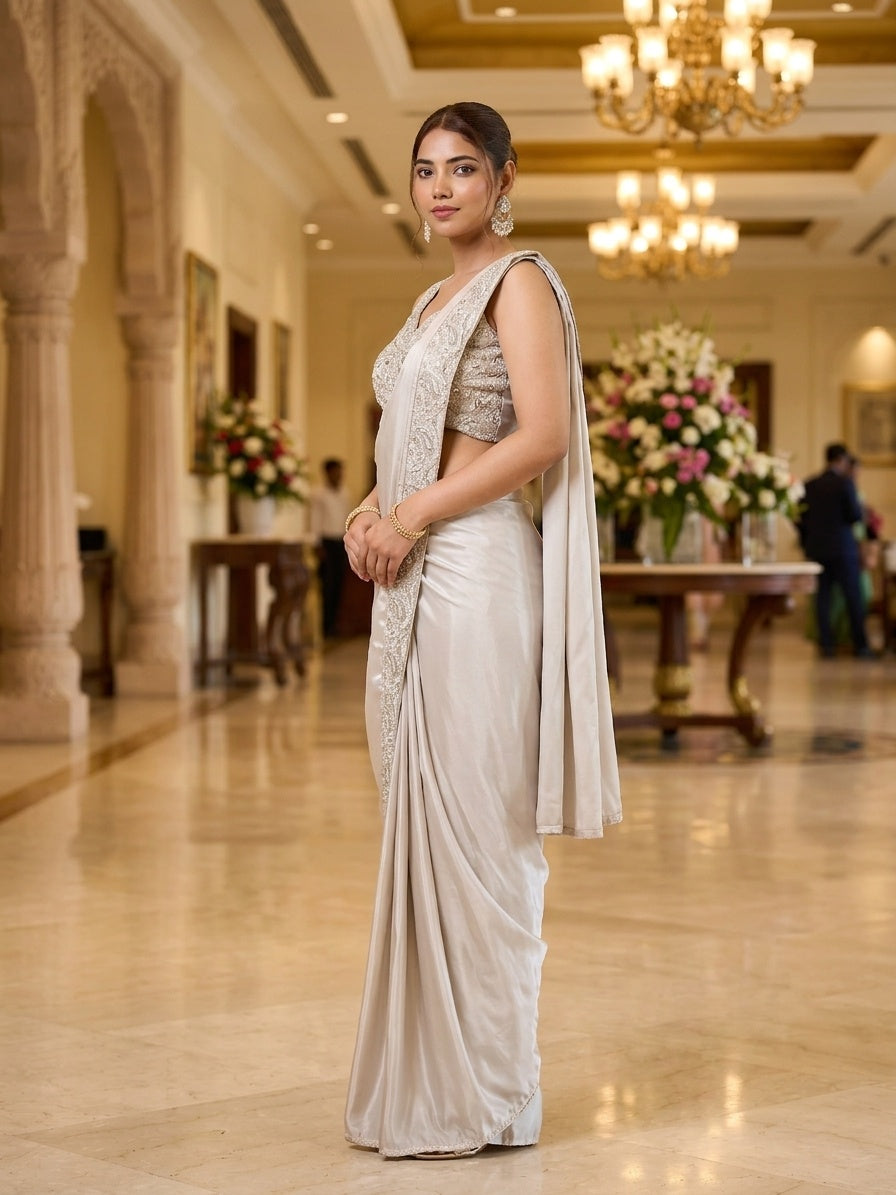 White with Silver Embroidery