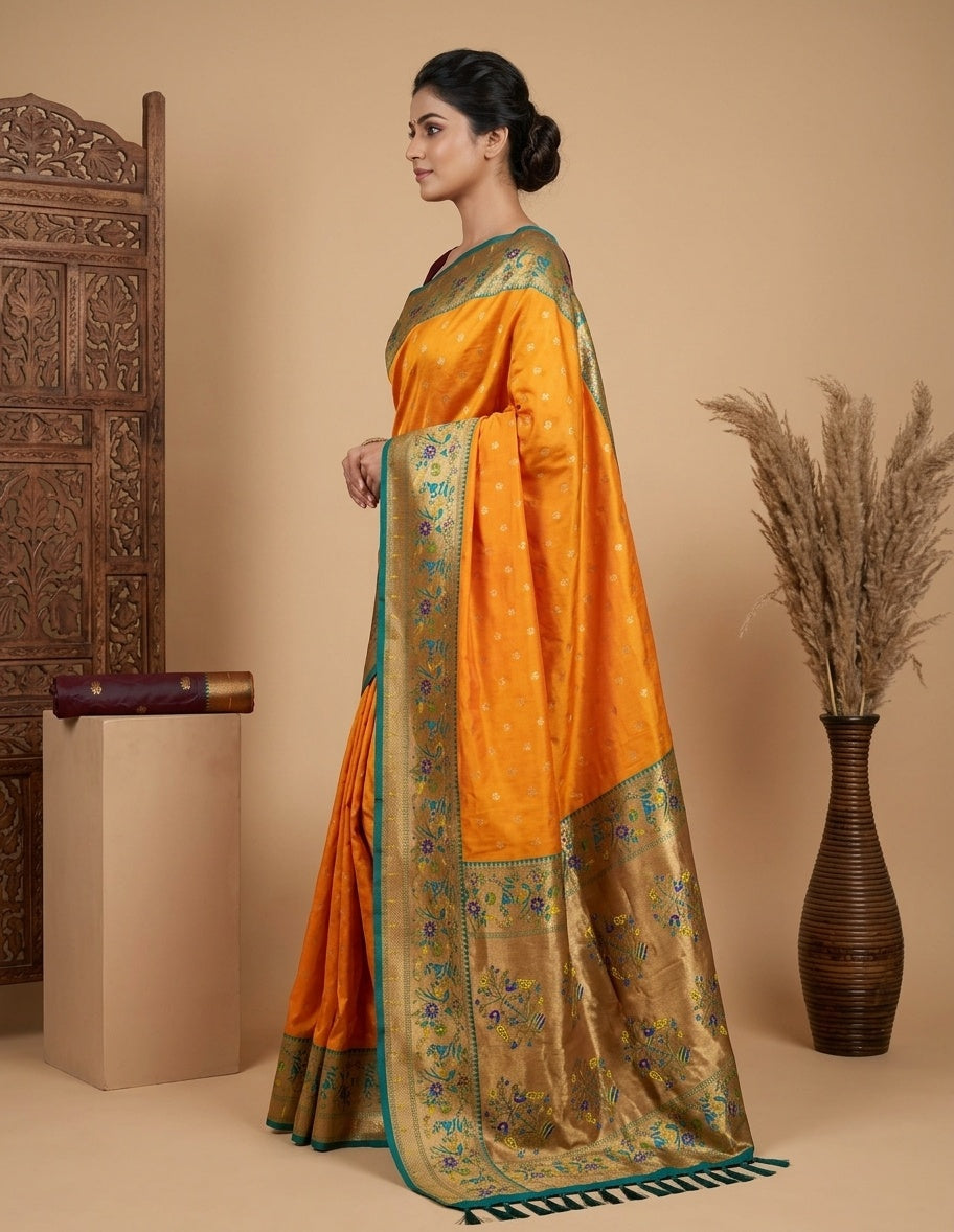 OWLSKY, SASSY & STYLO Women's Paithani Art Silk Saree with Zari Meenakari Weaving | Peacock Motif Pallu Tassels Attched | Traditional Festive Designer Saree with Brocade Blouse Piece