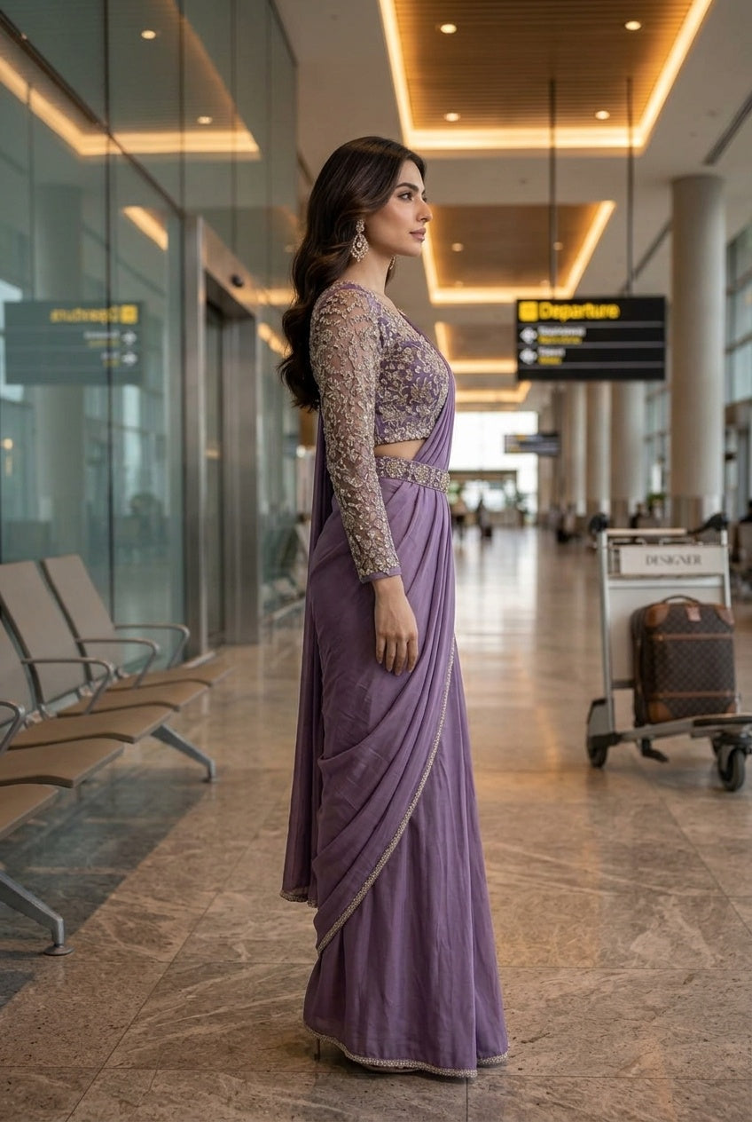 Lavender with Silver Embroidery