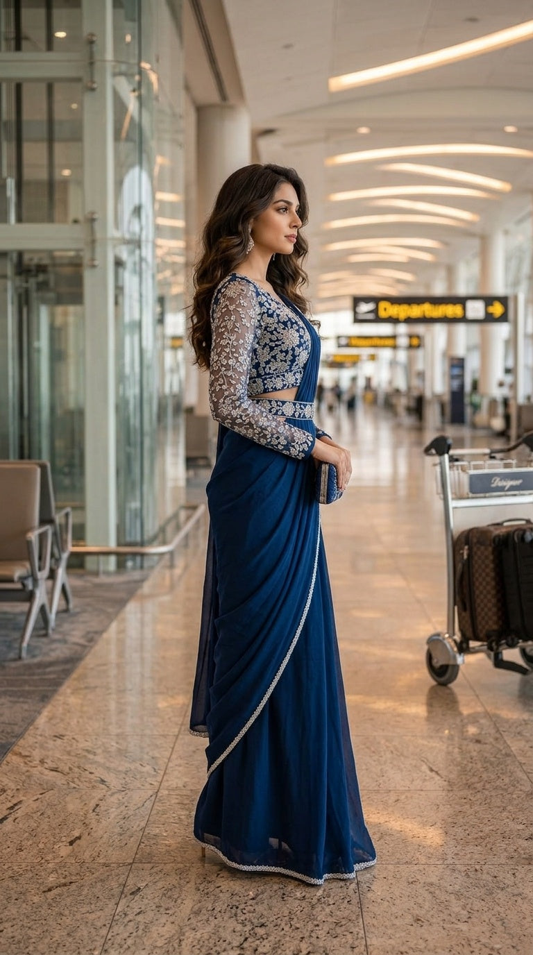 Navy Blue with Silver Embroidery