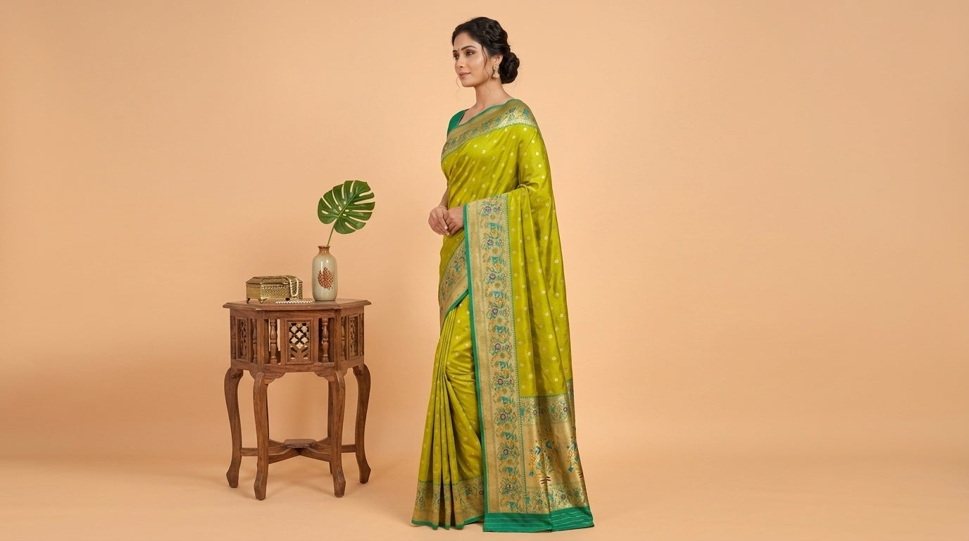OWLSKY, SASSY & STYLO Women's Paithani Art Silk Saree with Zari Meenakari Weaving | Peacock Motif Pallu Tassels Attched | Traditional Festive Designer Saree with Brocade Blouse Piece