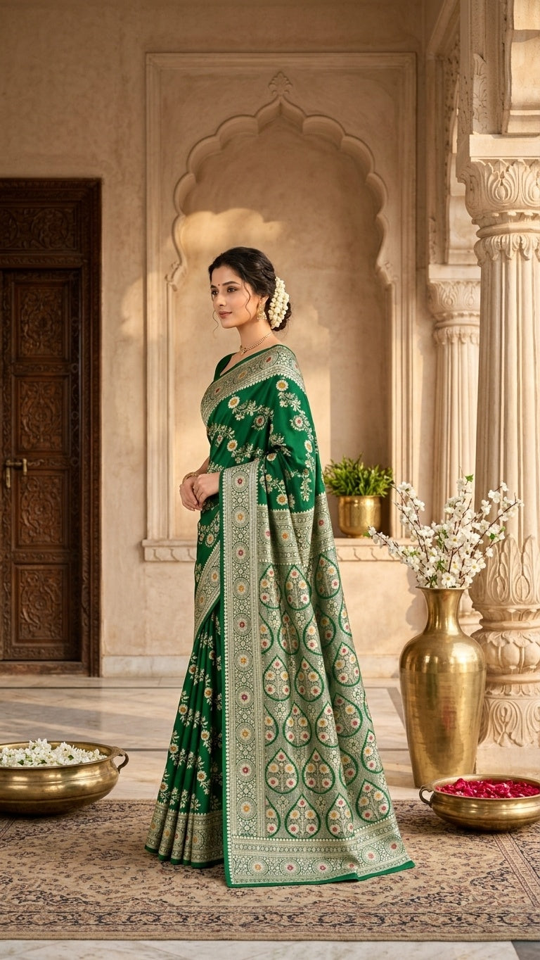 Emerald Green with Antique Gold Zari