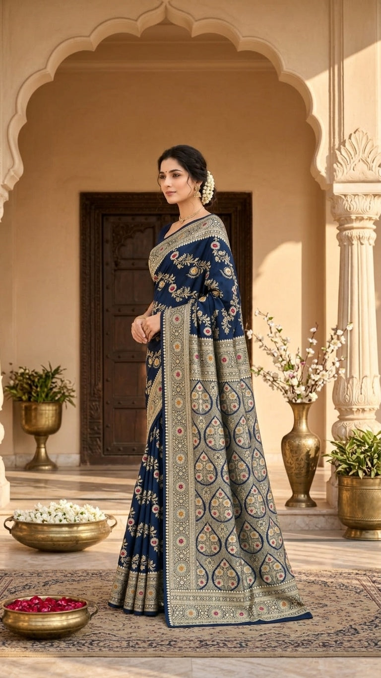 Navy Blue with Antique Gold Zari