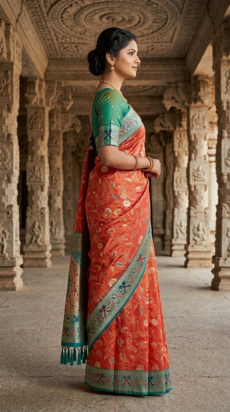 PREMIUM Soft Paithani Silk Saree for Women with Meenakari Zari Weaving, Rich Peacock Pallu, Floral Border & Tassels with Brocade Blouse